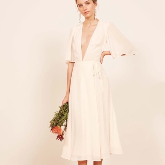 Reformation Rhodes Midi Dress in Ivory - Picture 1 of 10